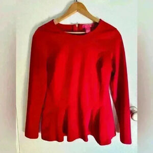 Catherine Malandrino Red Zip Back Top Shirt Blouse Unique Size Small